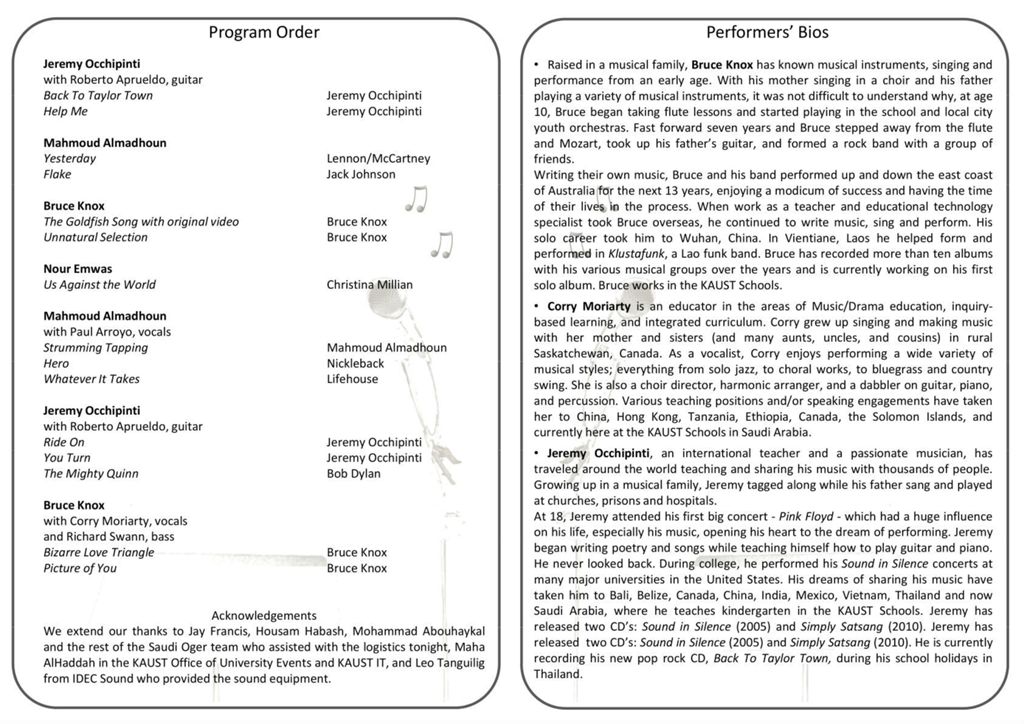 Office of the Arts, Vocal Gala program, 2010-11-09